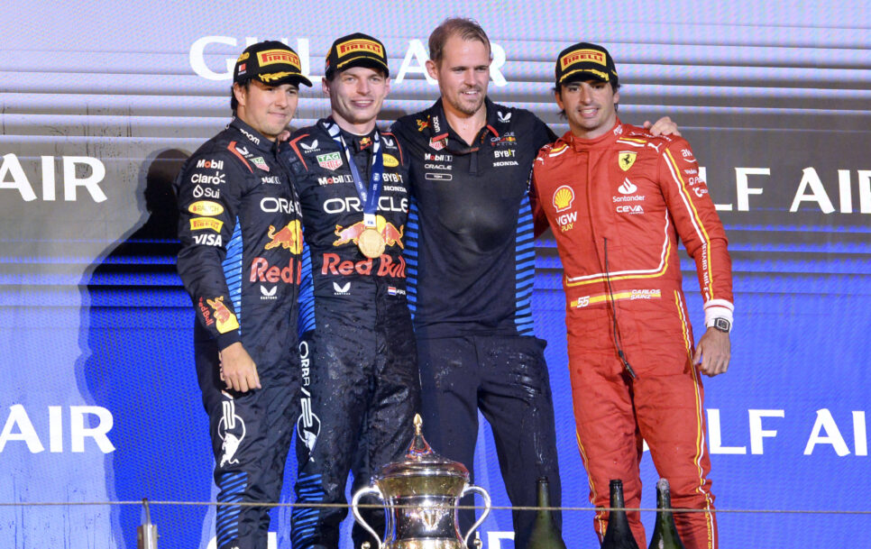 El podio del GP de Baréin con Verstappen, Pérez y Carlos Sainz | Fuente: Imago – Jerry Andrex
