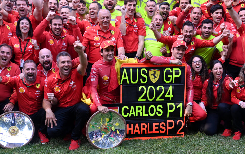 Ferrari celebra la victoria de Carlos Sainz y Charles Leclerc en el GP de Australia de F1 | Fuente: Imago – Sutton Images